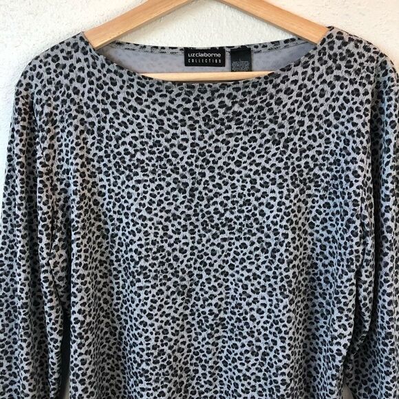 Liz Claiborne Black and Gray Animal Print Top - Picture 2 of 6